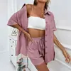 2026 novo estilo europeu e americano transfronteiriço conjunto de shorts femininos com cardigã casual transfronteiriço primavera e verão cor sólida