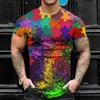 Camiseta de Manga Corta para Hombre Nueva Transfronteriza 2026 con Bloques de Color Impresión 3D, Camiseta Casual Deportiva de Cuello Redondo de Moda