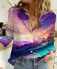 Amazon 2023 outono nova venda quente camisa feminina moda europeia e americana 3D impressão digital camisa de manga comprida