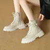Botas Martin para mujer otoño e invierno nuevo estilo popular comercio exterior con felpa interior botines blancos retro suela gruesa estilo británico botas de motocicleta tendencia para mujer