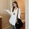 Camisa Base Branca Solta Preguiçosa Gola V Comprimento Médio Manga Longa Feminina Outono e Inverno Veludo Alemão Engrossado Suéter Top Interno