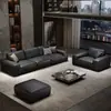 Nuevo Modelo de Sofá de Cuero Negro, Minimalista Italiano Moderno Simple Sala de Estar Cuero Genuino Forma de Bloque Fila Recta Sofá de Látex