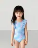 2027 Nuevo Traje de Baño Infantil de Comercio Exterior Transfronterizo Europa y América Niños Pequeños Una Pieza Estampado Encaje Lindo Moda Traje de Baño para Niñas
