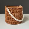 Cesta de Lembrancas Ponto Bolsa Estilo Ins Casamento Madrinha Cesta de Bambu Caixa de Presente Cesta Redonda de Rattan para Casamento Atacado