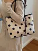 Bolsa Versátil de Linho com Bolinhas Estilo Light Luxury para Mulheres 2026 Nova Bolsa Tote Coreana de Nicho Casual de Alta Capacidade