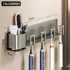 Portacepillos de dientes, Portavasos para cepillo de dientes y vaso de enjuague bucal para baño montado en la pared sin taladro, Portacepillos de dientes familiar