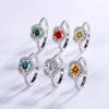 Anillo de Plata de Ley S925 con Moissanita Anillo Calado en Forma de Corazón para Mujer Anillo de un Quilate Incrustado con Diamantes de Colores