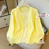 Cardigan de Tricô Listrado Color Block Estilo Coreano Novo para Primavera e Outono Casaco Suéter Feminino Top