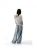 Jeans largos casuais plus size com respingos de grafite e pernas largas, estilosos e versáteis, calças compridas estilo coreano, calças afuniladas para silhueta em pera