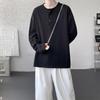 Camiseta de Manga Larga con Textura de Marca de Moda para Hombre, Camisa Henley de Cuello Redondo Estilo Americano de Corte Holgado para Primavera y Otoño