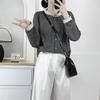 Principios de Otoño Nuevo Camisa de Encaje a Cuadros Estilo Literario Retro para Mujer Talla Grande 100 kg para Mujeres Curvilíneas 8112