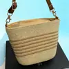 Bolsa Única de Palha Trançada para Mulheres, Bolsa Transversal de Férias, Bolsa de Ombro de Praia, Bolsa Tote Versátil em Formato de Balde com Zíper, Bolsa Artística Estilo Ins