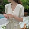 Suéter Cárdigan de Punto Corto de Manga Corta con Cuello en V de Estilo Occidental Retro Francés de Alta Gama Elegante para Mujer Verano