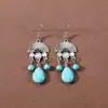Pendientes Bohemianos Europeos y Americanos con Borlas y Turquesa, Pendientes de Estilo Étnico Retro, Joyería para Orejas Única y Elegante Estilo Tibetano