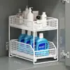 Estante de almacenamiento de múltiples niveles extraíble debajo del mueble de baño y el lavabo
