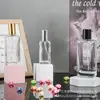 Botella de perfume de 100 ml, botella de spray de presión de bayoneta cuadrada plana de hombro redondo de 50 ml, botella vacía de vidrio transparente para sub-embotellar de 25 ml