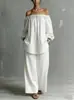 Nuevo Conjunto de Comercio Exterior Hombros Descubiertos 2026 Casual Estación Independiente Ropa de Mujer Amazon Europeo y Americano Algodón Lino Pantalones de Pierna Ancha Conjunto