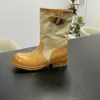 Botas de Estilo Europeo 2026 de Moda con Correa de Hebilla, Punta Redonda, Patchwork, Tacón Grueso, Media Pantorrilla para Mujer, Botines Cortos Apilados