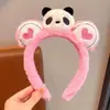 Faixa de cabeça fofa com orelhas de panda para lavar o rosto, faixa de cabeça de pelúcia de desenho animado com coroa alta para mulheres, faixa para maquiagem e lavar o cabelo, acessório de cabelo