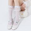 Botas meias de renda de algodão ainda meias finas de primavera e verão para mulheres estilo Lolita flor rosa laço de balé meias