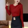 Camiseta de alta calidad para mujer, estilo americano, nueva de otoño, madura, asimétrica, de un solo hombro, manga larga, diseño ajustado, camiseta básica