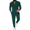Amazon American Cruzamento de Fronteira Primavera e Outono Masculino Waffle Gola Henley Calça Camiseta Waffle de Manga Longa Terno Casual