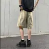 Jeans de Hombre Verano Finos Retro Americano Calle Alta Marca de Moda Pantalones de Cinco Puntos Holgados Rectos Casuales Lavados de Largo Medio