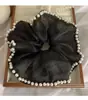 Scrunchie Branco de Renda Vazada Quadrado Estilo Francês para Cabelo, Prendedor Grande com Laço e Flor de Fita