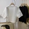 Comercio Exterior Color Sólido Abertura Lateral Camiseta de Manga Corta para Mujer Verano Combinación Total Holgada Corta Pequeña Top Manga Media Trendy