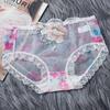 Calcinha Feminina Bordada Estilo Palácio Algodão Puro Renda Transparente Malha Bordada Sexy Tentação Cintura Média Calcinha Feminina