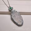 Colgante de calcedonia blanca hielo natural con ramas doradas y hojas de jade, material de caballo, collar de hoja de hielo, colgante de jade con incrustaciones para mujer, lote