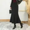 Moderna falda de sirena para mujer, nuevo estilo otoño e invierno 2026, forrada de polar, de cintura alta, adelgazante, ajustada al cuerpo, falda larga elegante y versátil para mujer