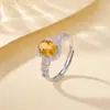 Anillo de Plata de Ley S925 Yuebao Jewelry con Citrino Amarillo Ovalado y Halo Estilo Retro Lujo Ligero Exquisito Sensación de Alta Gama Anillo de Plata