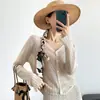 Hong Kong e American Apparel/Verão 2026 Proteção Solar Cardigã de Tricô com Mangas Sino Vazadas Camisa para Ar Condicionado com Decote V para Mulheres