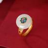 Plata de Ley S925 Chapada en Oro Cloisonné Jaspe Natural Retro Plata Estilo Étnico Set de Anillo y Aretes de Loto