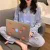 Pijamas de Manga Larga para Mujer de Primavera y Otoño, Lindos Dibujos Animados Casuales y Cómodos Estilos Delgados de Otoño e Invierno que se Pueden Usar Afuera Conjuntos de Ropa para el Hogar para Mujer