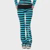 Conjunto de moletom com capuz e calça listrados retrô transfronteiriço para mulheres, apresentando um design estilo INS com cintura baixa e pernas levemente flare, perfeito para um look Y2K moderno