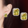 Brincos Retangulares de Diamante Rosa e Amarelo Elegantes de Princesa com Tourmalina Rosa Citrino Diamante Quadrado