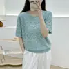 Camiseta de punto calado de manga corta de diseño para mujer, nueva de verano 2026, fina, holgada, adelgazante, cuello redondo, top de nicho
