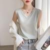 Camisola de seda con cuello en V de verano para mujer, elegante traje sin mangas, camiseta de satén de talla grande, lote base superior