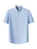 Camisa solta de manga curta plus size para homens, leve, para o verão, business casual, não amassa, cor sólida, com colarinho, top tipo camiseta