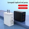 Carregador com Três Portas USB, Cabeça Carregadora Universal Multi-Portas para Celular, Carregador de Parede com Múltiplos Furos, Cabeça Multifuncional Certificada 3C, Carregamento Rápido