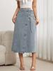 Saia Jeans Feminina Europeia e Americana Transpassada Elegante com Amarração Lateral Estilo Solto Vintage com Fenda Saia Jeans Feminina de Comprimento Médio