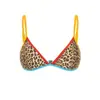 Bikini Sexy Estilo Europeo y Americano con Estampado de Leopardo y Bloques de Color, Tirantes Finos, Cintura Baja, Espalda Descubierta, Copas Triangulares, Traje de Baño de Playa para Mujer