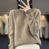 Suéter de punto de cuello redondo de primera línea para mujer, suéter base de punto holgado de manga larga, top de color liso, otoño e invierno, nuevo jersey