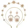 Pendientes Europeos y Americanos Transfronterizos Estilo Barroco Personalizado de Sol y Luna Combinación de Diadema de Seis Puntas Doble Capa con Diamantes y Brillantes