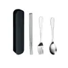 Conjunto de Talheres de Aço Inoxidável Caixa de Armazenamento para Estudantes ao Ar Livre Garfo Colher Hashi Talheres Portáteis Conjunto de Três Peças Venda por Atacado