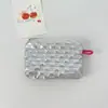 Ins Acolchado Corazón Plateado Linda Cartera para Monedas Pu Color Brillante Bolso Portátil para Cosméticos Cable de Datos Tarjeta de Transporte Bolso para Cosméticos
