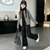 Chaqueta Cardigan para Niñas 2026 Otoño Nuevo Estilo Estilo Coreano Top para Niñas Mayores, Conjunto de Suéter de Punto y Pantalones Cargo para Niñas