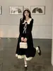 Vestido feminino plus size com retalhos e blocos de cor, estilo universitário para primavera e outono, para corpo tipo pera, com laço na cintura para acinturar, modelo A longo
